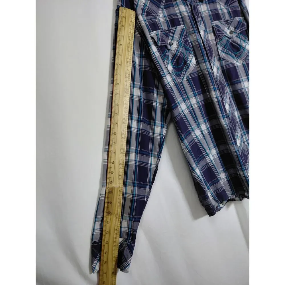 True Religion Brand Plaid Relaxed Fit Western Button-Up Shirt Men Size 2XL